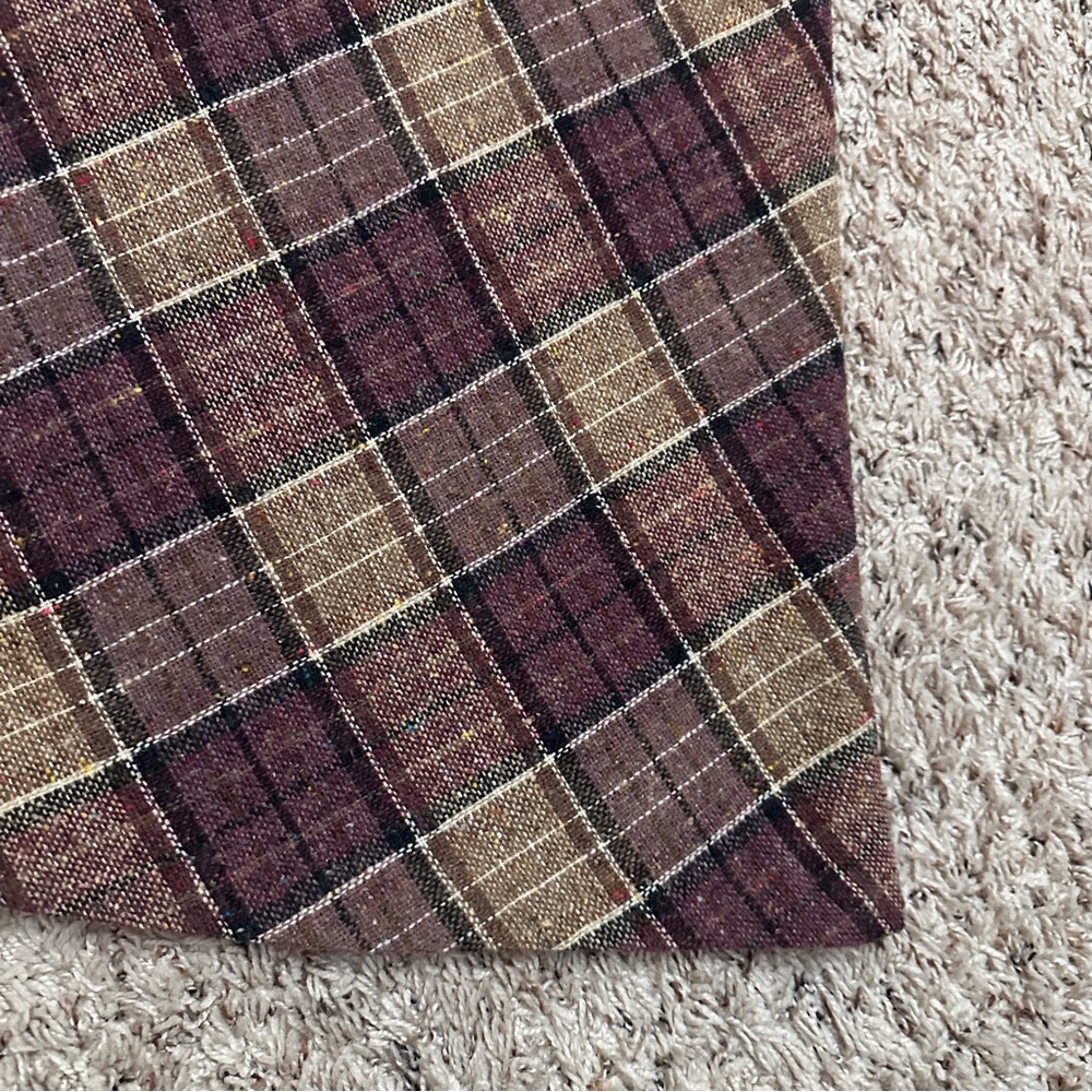 Vintage 60s/70s Purple Tan Plaid Tweed A-Line Midi Skirt Women's Size S/M Retro - Picture 13 of 16